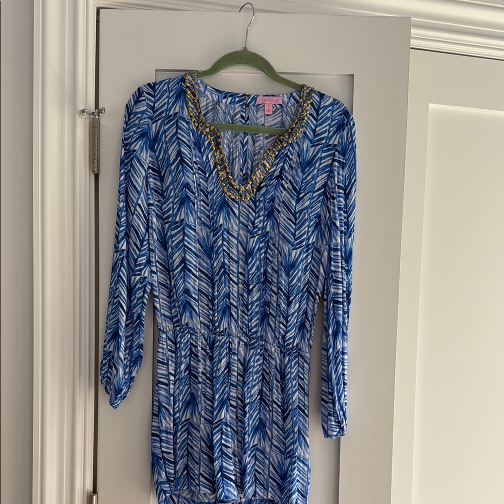 Lilly Pulitzer Blue and White Long Sleeve Romper